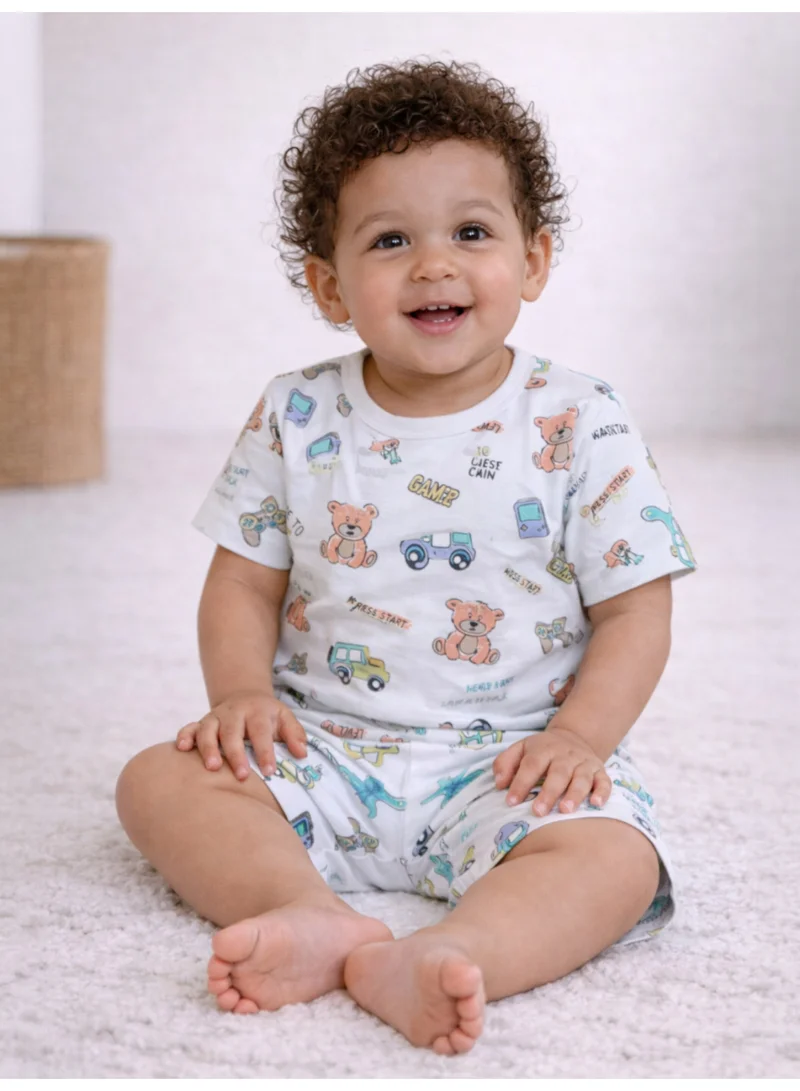 فكتور اند جين Infant Boys Vehicle Print Cotton Pajama Set – Soft T-Shirt & Shorts Nightwear